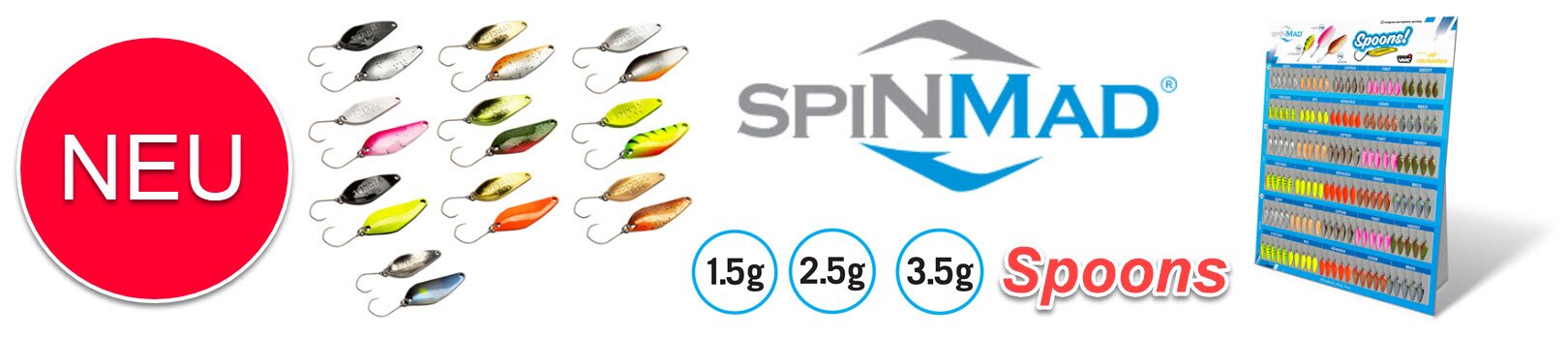 Jetzt neu im Programm: SPINMAD Spoons für Forellenangler in 1,5g / 2,5g / 3,5g in 210 Farben jetzt hier kaufen